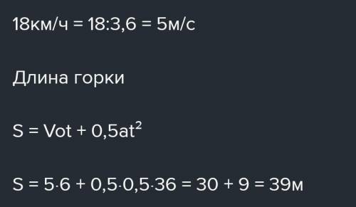 Лыжник съехал с горки за 6 с, двигаясь с постоянным ускорением 0,5 м/с2. Определите длину горки, есл