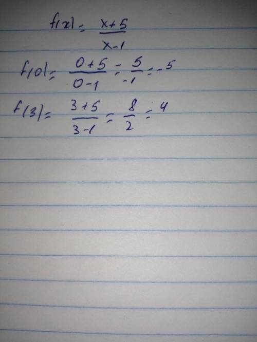 Дано f(x)= x + 5/x - 1 знайти f(0) f(3)