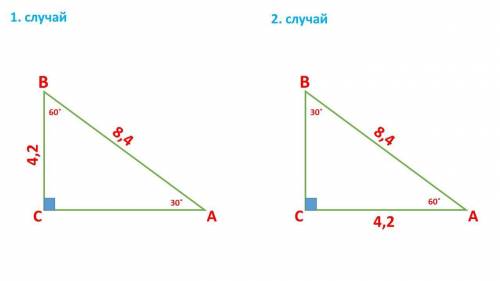 Треугольник ABC угол C 90 градусов катет 4,2 см гипотенуза AB 8,4 см найти угол A и B