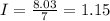 I = \frac{8.03}{7} = 1.15