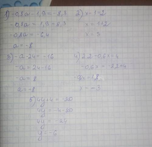 быстрей -0,8а-1,9=-8,3х-1=2-а-24=-162,2-0,6х=44у+4=-20​