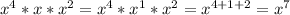 x^4*x*x^2=x^4*x^1*x^2=x^{4+1+2} =x^7