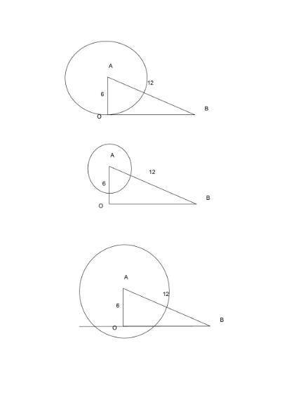 В прямоугольном треугольнике АОВ ( О = 90°) АВ = 12, ABО = 30°. С центром в точке А проведена окружн