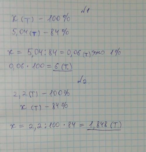 Из пшеницы получается 84 % муки. Определи, сколько смололи пшеницы, если получили 5,04 т муки. Сколь