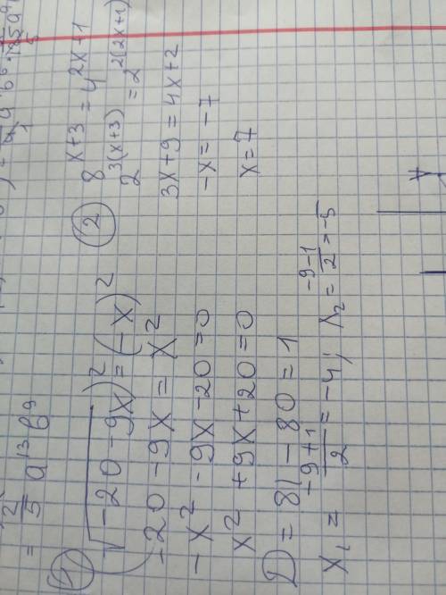 Решите уравнения:√(-20-9x) = -x 8^x+3 = 4^2x+1