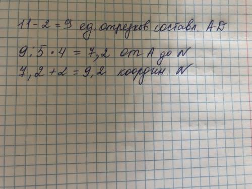 На координатной прямой отмечены точки A(2) и D(11). Найди координату точки N, расположенной между то