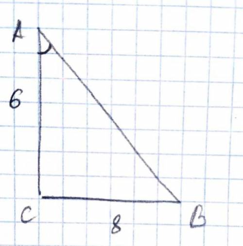 В прямоугольном треугольнике ABC катет AC равен 6 см катет BC равен 8. Найти синус угла A. С чертежо