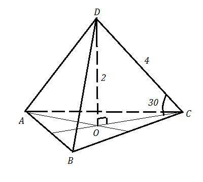 РЕШИТЕ ЗАДАНИЕ Каждое боковое ребро тетраэдра DABC равно 4 см и образует с плоскостью основания уго
