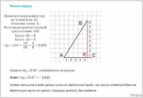 Найдите ctg угла BAC изображенного на рисунке