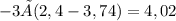 -3 × (2,4 - 3,74)= 4,02