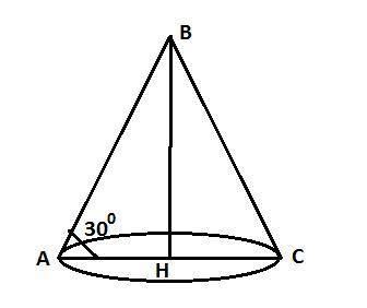 Найти V конуса у которого образующая равна 8√3м и наклонена к оси плоскости основания под углом 30