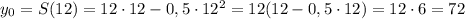 y_0 = S(12) = 12\cdot 12 -0,5\cdot 12^2 = 12(12-0,5\cdot12) = 12\cdot 6 = 72