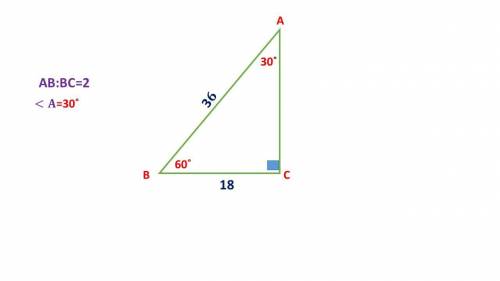 В прямоугольном треугольнике АВС угл ц=90,угол А=30, АВ =36 см. Найдите СВ.