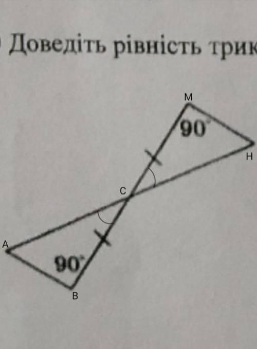 Доведи рівність трикутників, зображених на малюнку: