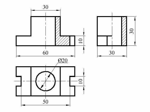 Выполните технический рисунок Начертить чертеж детали в трех видах, применяя соединение половины вид