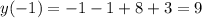 y(-1)=-1-1+8+3=9