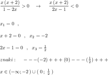 \dfrac{x\, (x+2)}{1-2x}0\ \ \ \to \ \ \ \ \dfrac{x\, (x+2)}{2x-1}