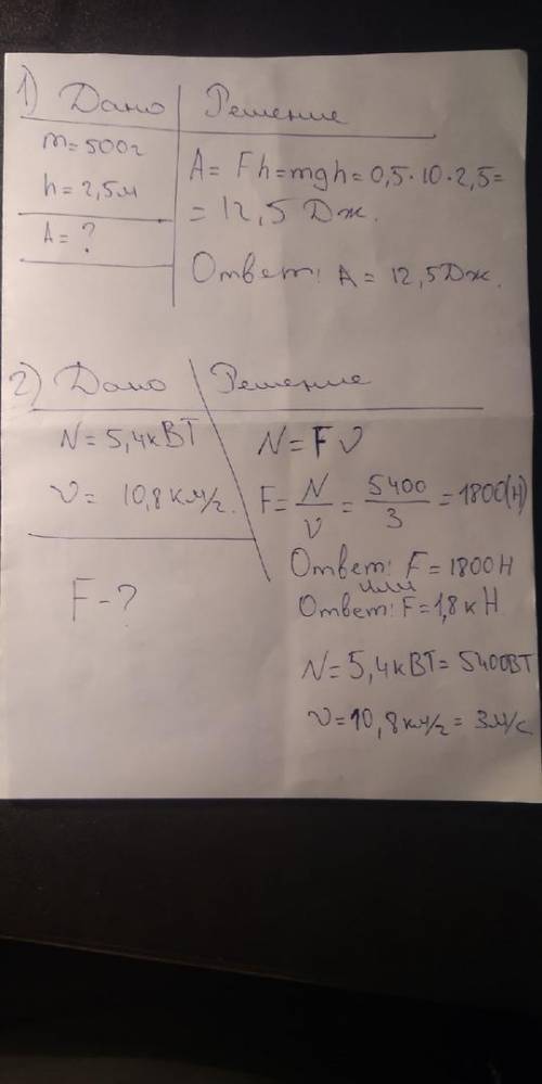 1)Металлический шар массой 550 г падает на землю с высоты 2,5 м.Какую работу при этом совершает сила