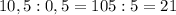 10,5:0,5=105:5=21