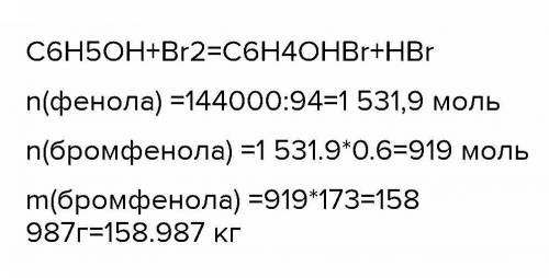 Вычислите массу 2-бромфенола, которая получится при бромировании фенола массой 144 кг, если выход со