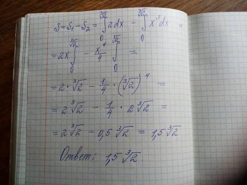 Вычислить площадь фигуры ограниченной линиями y=x^3 , y=2 , x=0 с определенного интеграла и нарисова