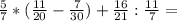 \frac{5}{7} * (\frac{11}{20} - \frac{7}{30}) + \frac{16}{21} : \frac{11}{7} =