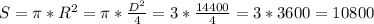 S=\pi*R^2=\pi*\frac{D^2}{4} =3*\frac{14400}{4} =3*3600=10800