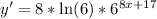 y'=8*\ln(6)*6^{8x+17}