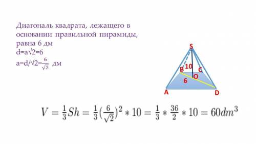 Диагональ основания правильной пирамиды