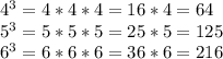 4^3=4*4*4=16*4=64\\5^3=5*5*5=25*5=125\\6^3=6*6*6=36*6=216