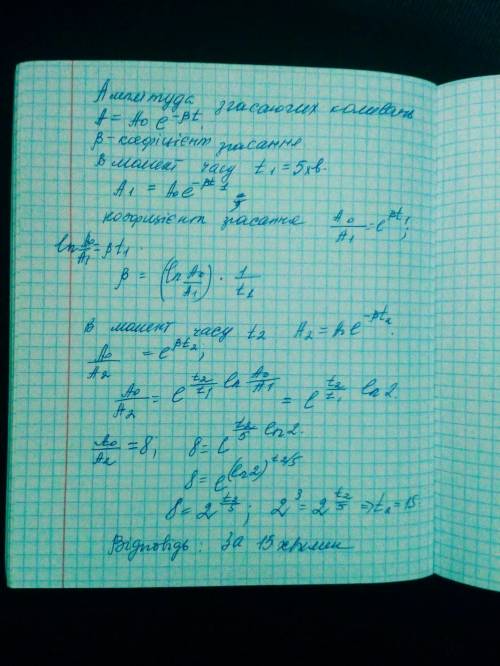 Максимум за 1 легкую задачу. Амплітуда згасаючих коливань А1 маятника за час t1 = 5 хв зменшилась у