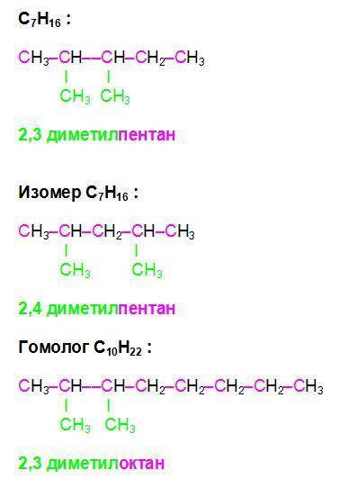 Построить изомер и гомолог вещества: 2,3 диметил пентан.