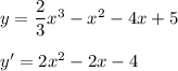 y=\dfrac{2}{3}x^3-x^2-4x+5\\\\y'=2x^2-2x-4