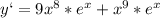 y` = 9x^8*e^x+x^9*e^x