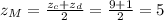 z_{M} = \frac{z_{c} +z_{d} }{2} = \frac{9+1}{2} =5