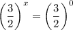 \left( \dfrac{3}{2} \right)^{x} = \left( \dfrac{3}{2} \right)^{0}