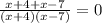 \frac{x+4 +x -7}{(x+4)(x-7)} = 0