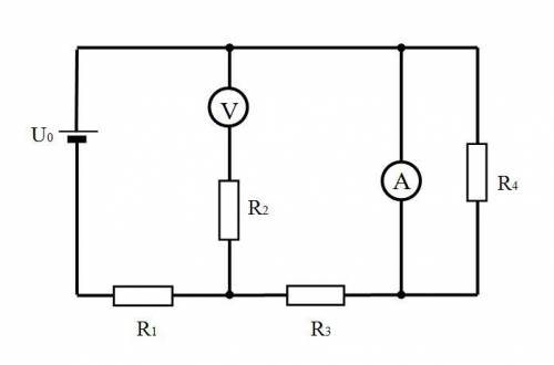 Определите показание амперметра и вольтметра. Приборы идеальные.