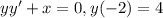 yy'+x=0, y(-2)=4