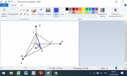 Составить уравнение плоскости проходящей через точки L(0,0,1) и N(3,0,0) и образующей угол в 60° с п