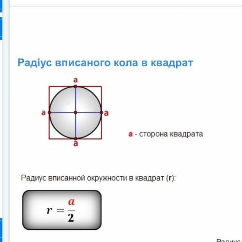 Радіус вписаного в квадрат кола