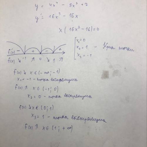 Исследуйте функцию на монотонность и экстремумы y=4-8+7