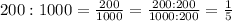 200:1000=\frac{200}{1000}=\frac{200:200}{1000:200}=\frac{1}{5}