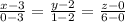 \frac{x-3}{0-3}=\frac{y-2}{1-2}=\frac{z-0}{6-0}