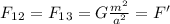 F_1_2=F_1_3=G\frac{m^2}{a^2}=F'