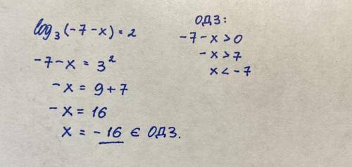 7. Решите уравнение: log3(-7 – x) = 2