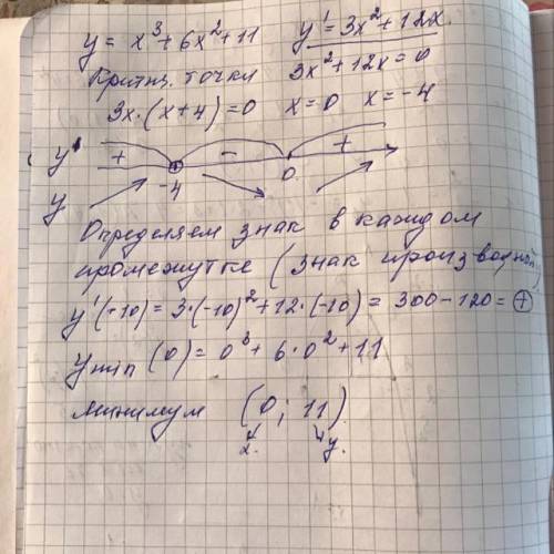 найти точку минимума функции y=x³+6x²+11