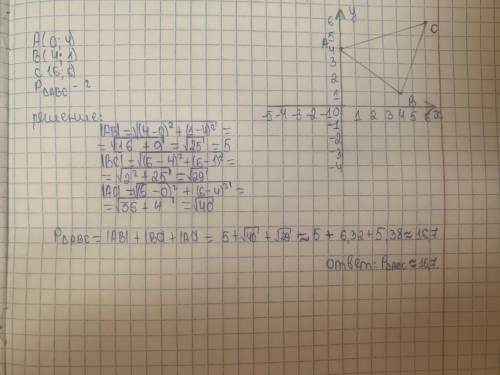 Найти площадь треугольника с вершинами А (0,4), В (4, 1), С (6, 6).