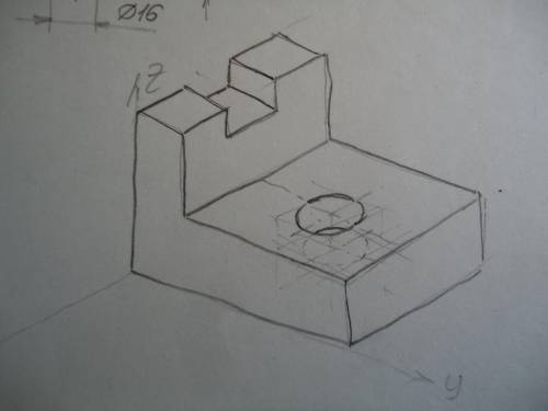 надо начертить три вида:сверху, сбоку, спереди; и аксанометрию