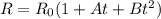 R=R_0(1+At+Bt^2)